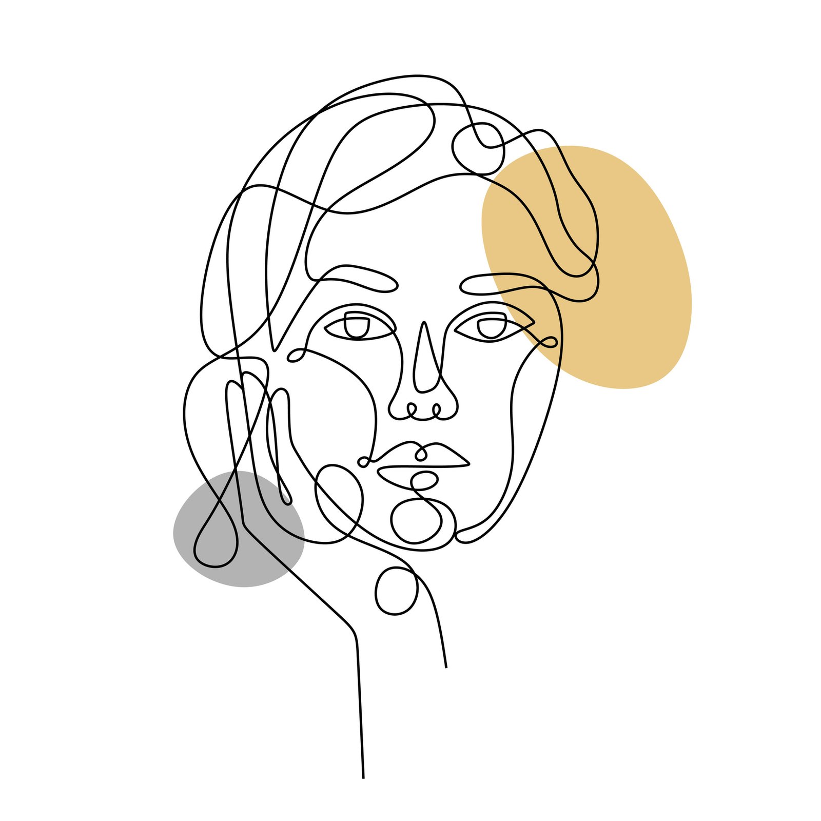 Line-Art-Zeichnung eines Frauengesichts, in eine Hand gestützt