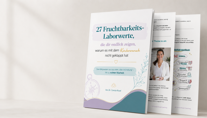 Mockup des Guides zu den 27 Fruchtbarkeits-Laborwerten in einem Bücherregal